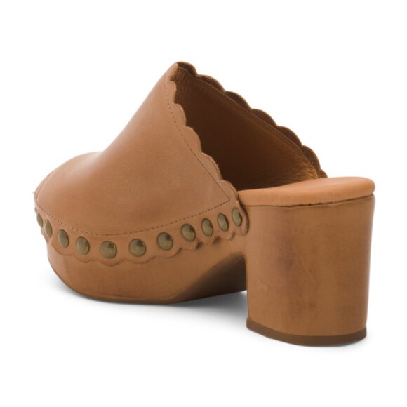 NEW CHOCOLAT BLU Leather Gold Heeled Mules in tan for women 825 6m3 - Picture 6 of 9